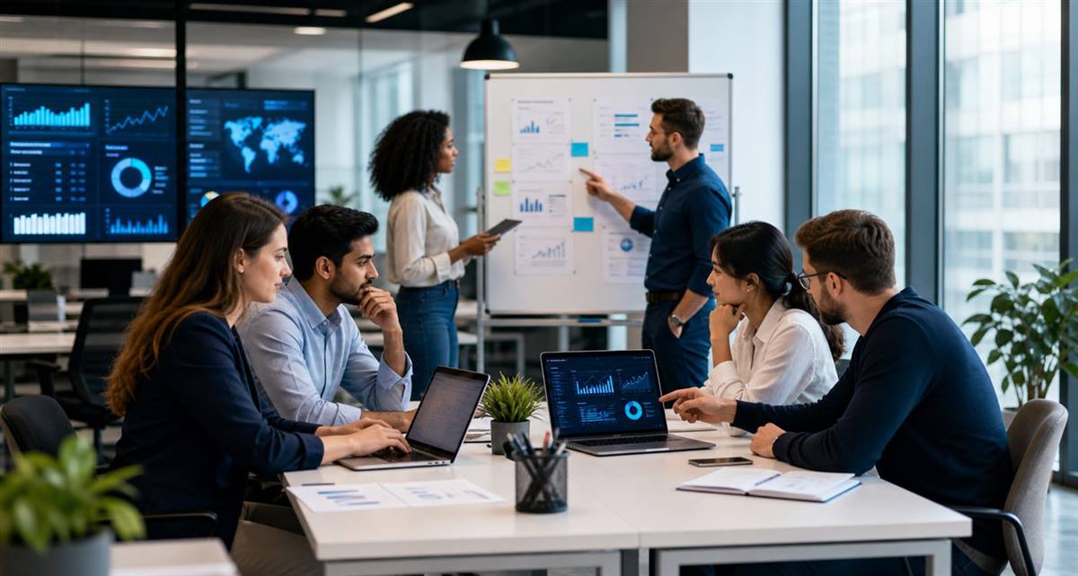 Digital marketing team working in a modern office